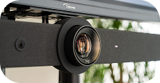 Logitech video bar camera below a display – professional video and audio
